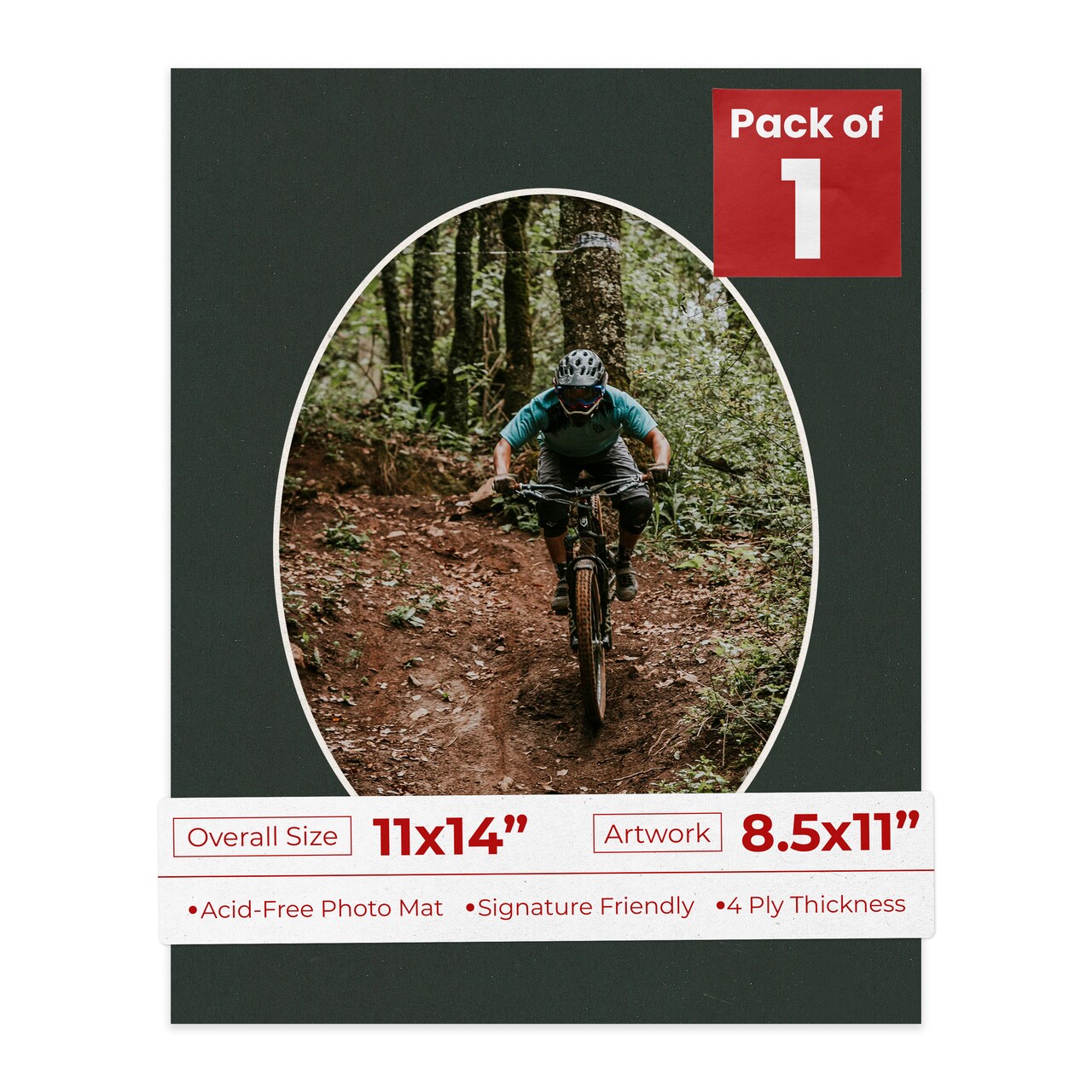 Textured Black Mat Board for 11x14 Frames - Oval Opening for 8.5x11 Photos